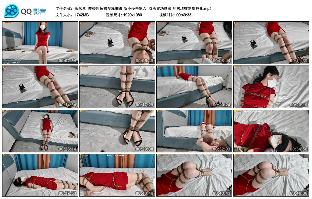 【长颜草】 梦婷超短裙多绳绳艺技巧 新小怪兽塞入  双头震动刺激 丝袜堵嘴绝望挣扎-缚乐绳艺
