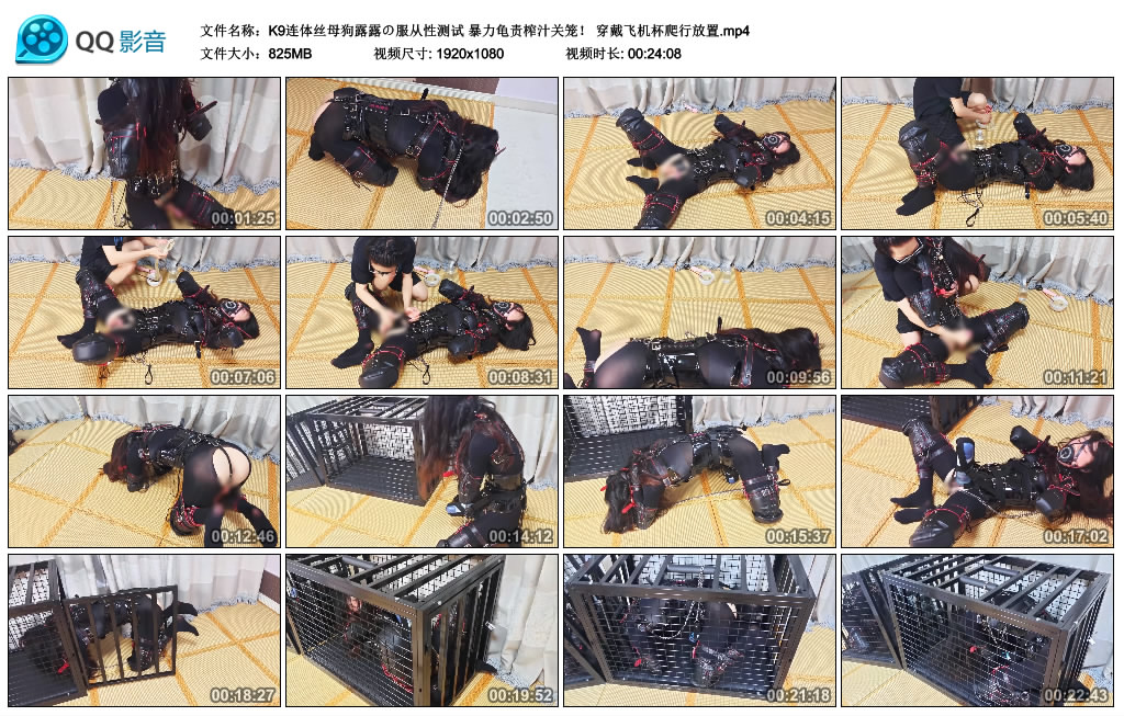 【一颗露露子】K9连体丝母狗露露の服从性测试 暴力龟责榨汁关笼！ 穿戴飞机杯爬行放置-缚乐绳艺